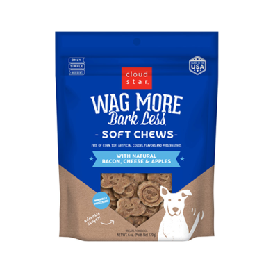 CLOUD STAR WAG MORE BARK LESS® SOFT CHEWS WITH NATURAL BACON, CHEESE & APPLES DOG TREATS
