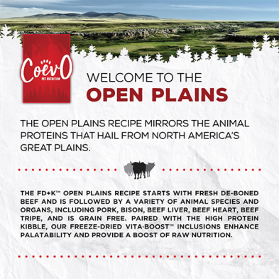 COEVO™ THE HINTERLANDS OPEN PLAINS FD+K™ FREEZE DRIED + KIBBLE FOOD FOR DOGS -RAW BEEF, PORK & BISON RECIPE