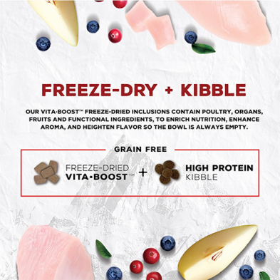 COEVO™ THE HINTERLANDS VALLEY FARMS FD+K™ FREEZE DRIED + KIBBLE FOOD FOR DOGS - CHICKEN, TURKEY AND DUCK RECIPE