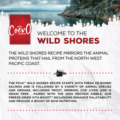 COEVO™ THE HINTERLANDS WILD SHORES FD+K™ FREEZE DRIED + KIBBLE FOOD FOR DOGS - SALMON, TROUT AND HERRING RECIPE