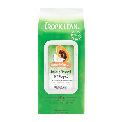 TROPICLEAN LUXURY 2 IN 1 WIPES PAPAYA AND COCONUT 100 COUNT