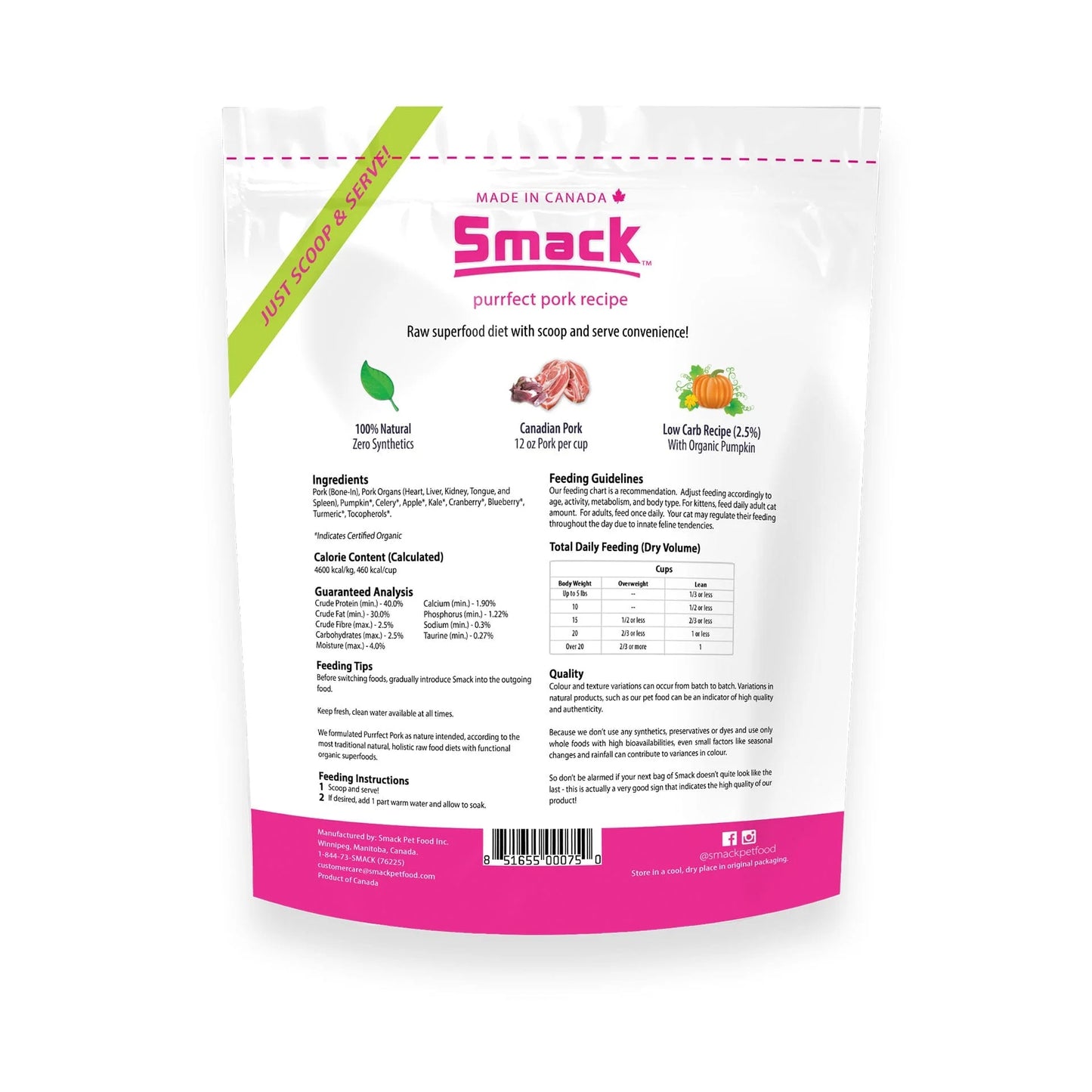 SMACK PURRFECT PORK RAW DEHYDRATED SUPERFOOD FOR CATS