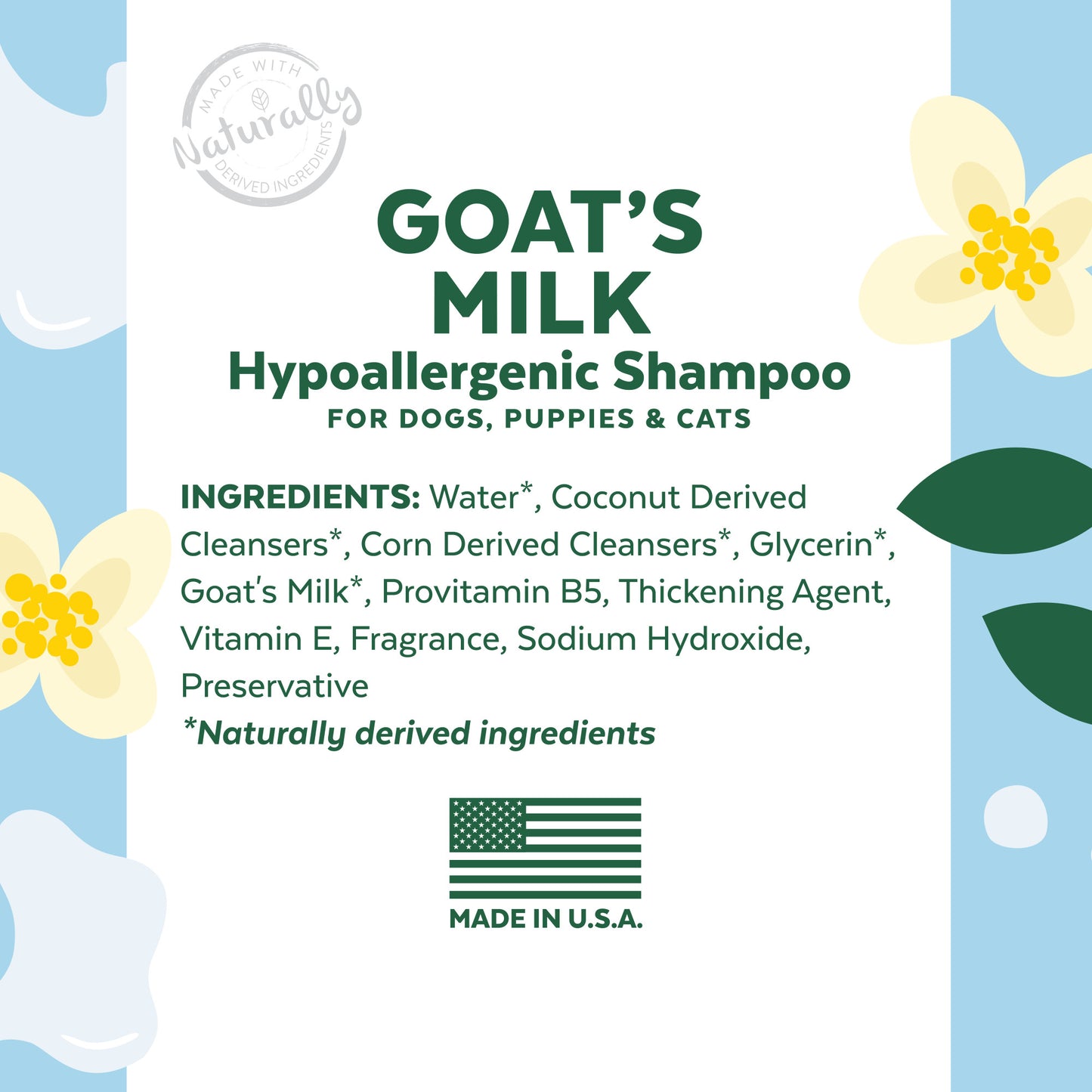 TROPICLEAN GOAT’S MILK HYPOALLERGENIC SHAMPOO FOR DOGS, PUPPIES AND CATS