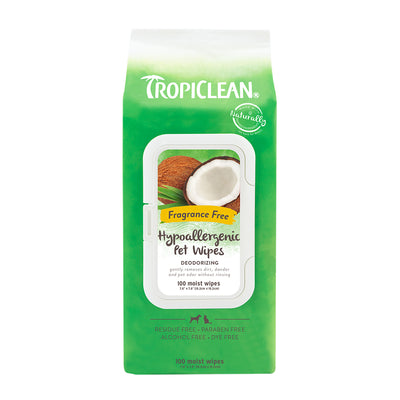 TROPICLEAN HYPOALLERGENIC WIPES FRANGRANCE FREE 100 WP