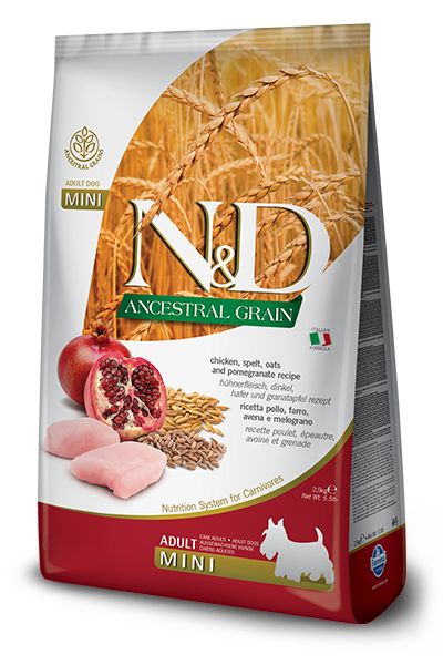 FARMINA N&D ANCESTRAL GRAIN - CHICKEN & POMEGRANATE ADULT MINI BREED