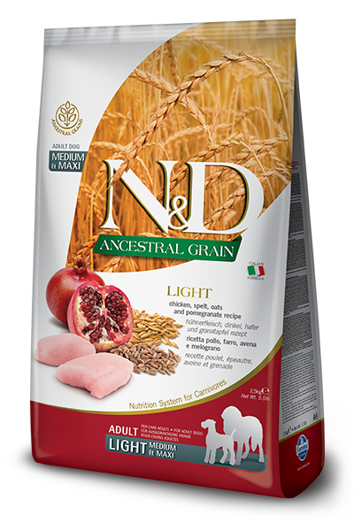 FARMINA N&D ANCESTRAL GRAIN - CHICKEN & POMEGRANATE LIGHT MEDIUM & MAXI BREED