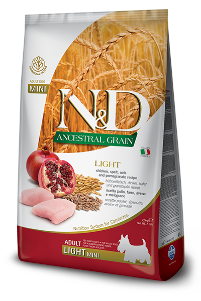 FARMINA N&D ANCESTRAL GRAIN - CHICKEN & POMEGRANATE LIGHT MINI BREED