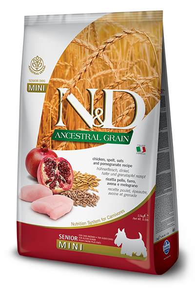 FARMINA N&D ANCESTRAL GRAIN - CHICKEN & POMEGRANATE SENIOR MINI BREED