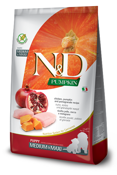 FARMINA N&D PUMPKIN GRAIN FREE - CHICKEN, PUMPKIN AND POMEGRANATE PUPPY - MED & MAXI BREEDS