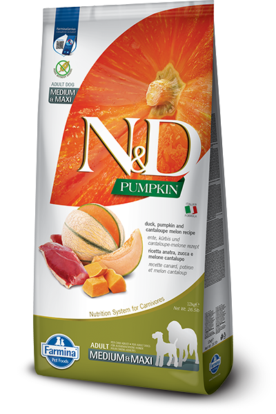 FARMINA N&D PUMPKIN GRAIN FREE - DUCK & CANTALOUPE MELON ADULT - MEDIUM & MAXI BREEDS