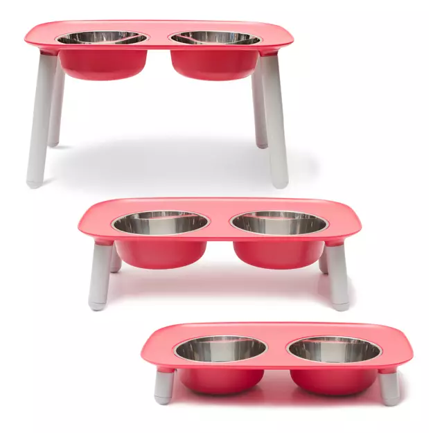 MESSY MUTTS RAISED DBL FEEDER W/STAINLESS STEEL BOWLS 3" to 10", WATERMELON