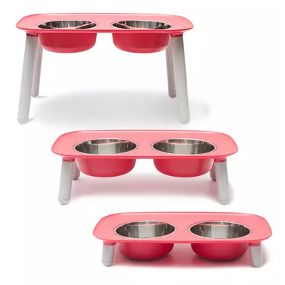 MESSY MUTTS RAISED DBL FEEDER W/STAINLESS STEEL BOWLS 3" to 10", WATERMELON