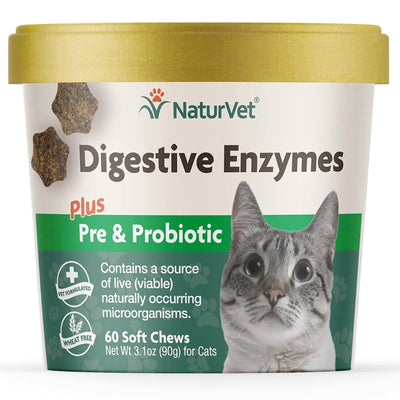 NATURVET® DIGESTIVE ENZYMES WITH PREBIOTICS & PROBIOTICS SOFT CHEWS FOR CATS (60 CT)