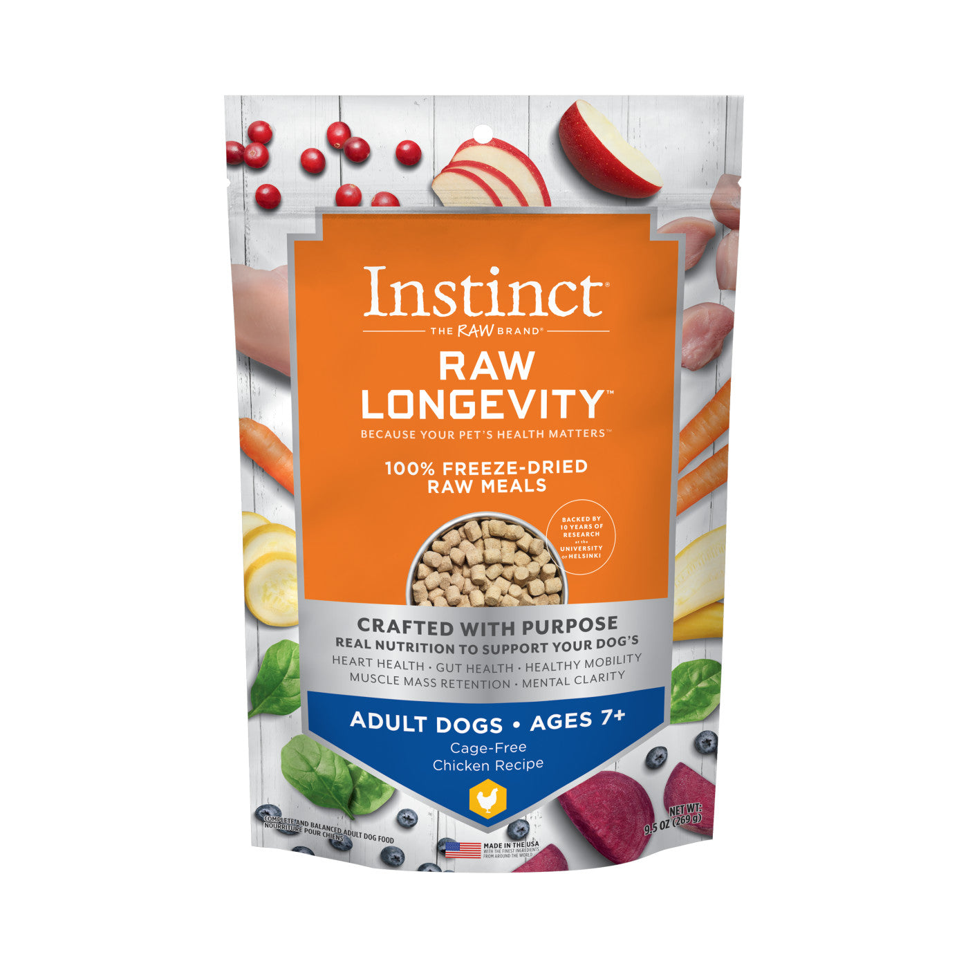 INSTINCT® DOG FOOD RAW LONGEVITY 100% FREEZE-DRIED RAW MEALS CAGE-FREE CHICKEN RECIPE FOR ADULTS 7+